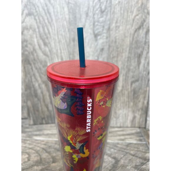 Starbucks Fall 2023 Ocean & Forest Jellyfish 24 Oz Tumbler Cup Pink Floral Venti - Picture 2 of 5